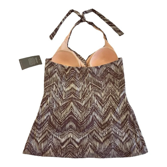 Garnet Hill Women’s Tankini Halter Top Swim Brown Beige Tan NWT - Picture 2 of 6